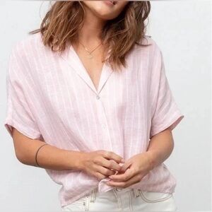 Rails Marley Peach Stripe Button Down Tie Front Linen Blend Shirt Size M